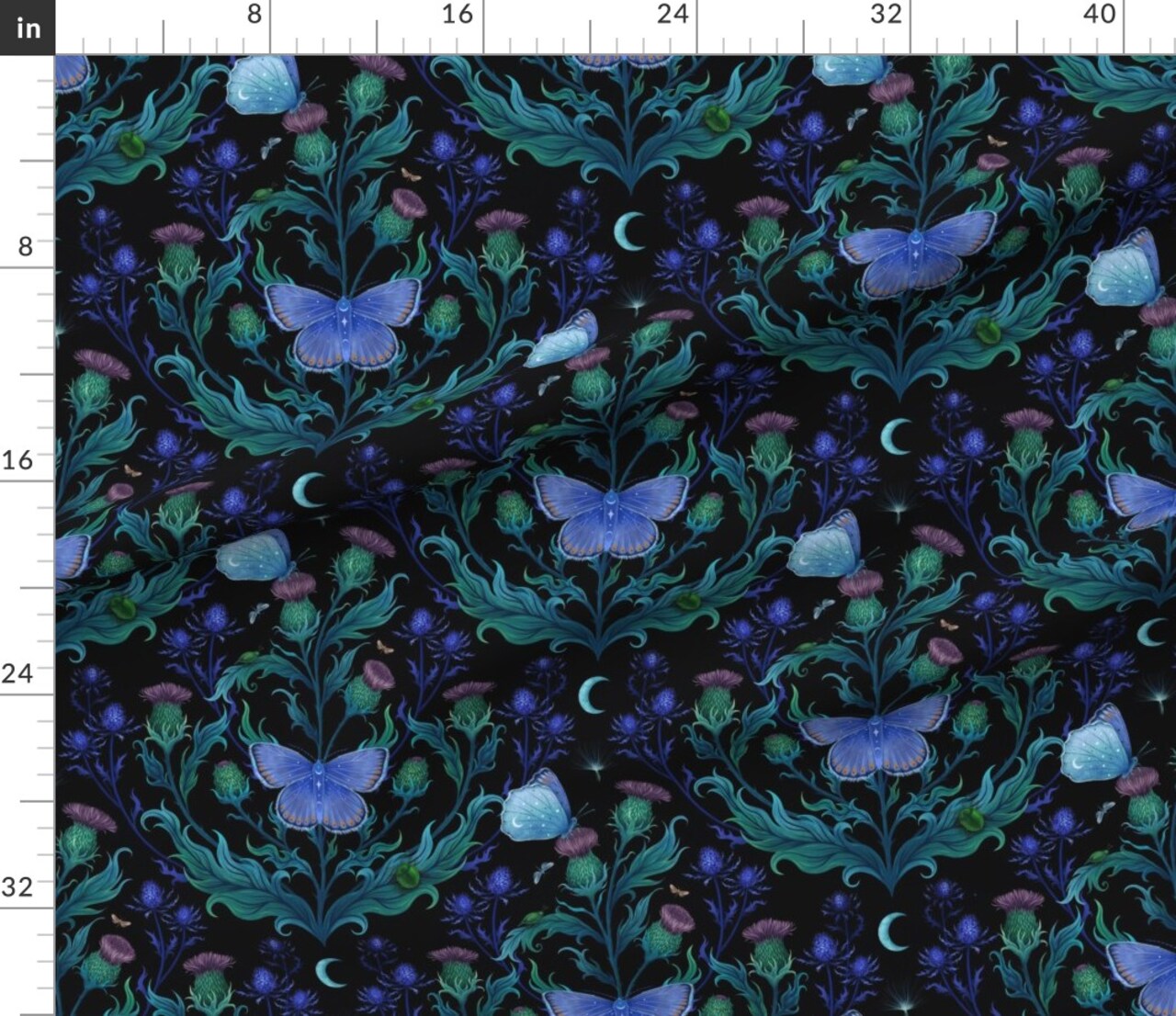 Various Fabrics by the Yard or Fat Quarter Art Nouveau Moody Floral Witchy Thistle Insects Botany Magical Crescent Moon Gothic Custom Printed Fabric by Spoonflower